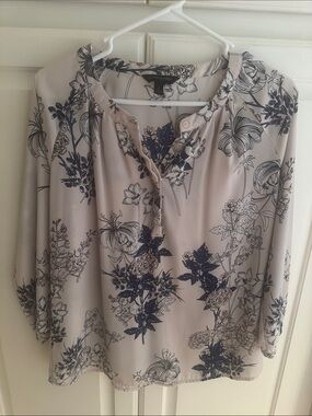 Banana Republic Cream Blouse with Navy Floral Print